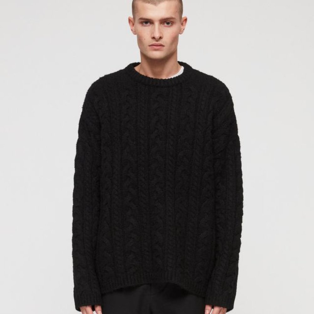 All Saints Black Oversized Cable Knit Sweater
